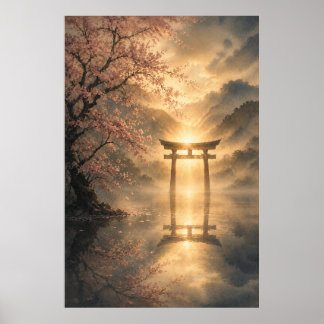 Japanse Torii Nacht Japandi Muurkunst Poster