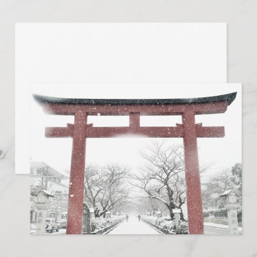Japanse Torii-poort in winteruitnodiging Kaart (Voorkant / Achterkant)