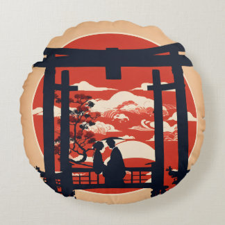 Japanse Torii-poort Romantische Zonsondergang Silh Rond Kussen