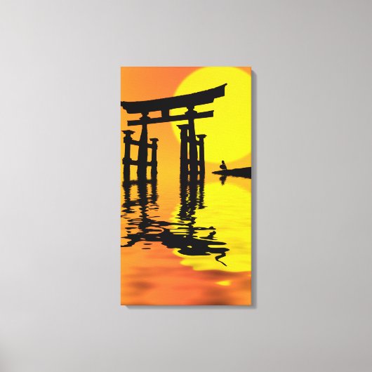 Japanse Torii (poort) zonsondergang tekening Canvas Afdruk (Voorkant)