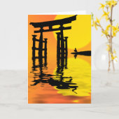 Japanse Torii (poort) zonsondergang tekening Kaart (Gele Bloem)