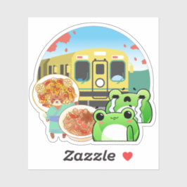 Japanse Treinreis met Kat en Kikkers Sticker
