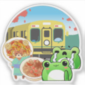 Japanse Treinreis met Kat en Kikkers Sticker (Voorkant)