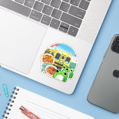Japanse Treinreis met Kat en Kikkers Sticker (Laptop met iPhone)