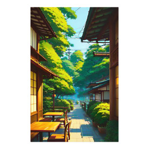 Japanse Tuin Buiten Café Foto Afdruk