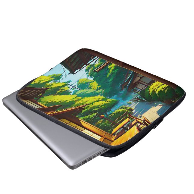 Japanse Tuin Buiten Café Laptop Sleeve (Voorkant onderkant)