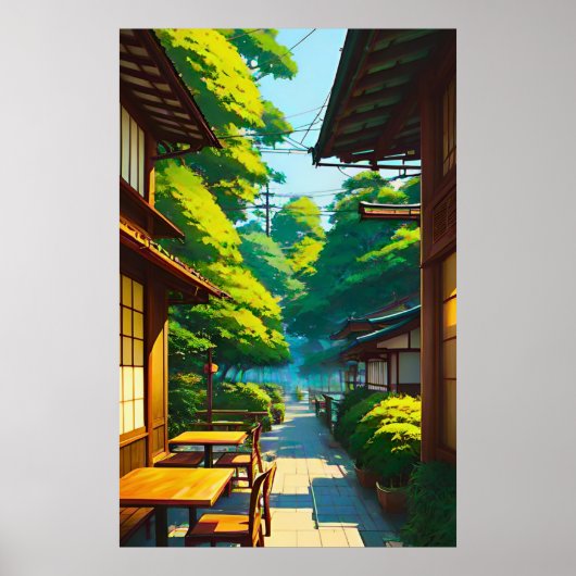 Japanse Tuin Buiten Café Poster (Voorkant)
