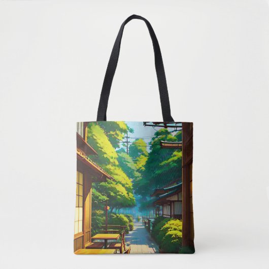 Japanse Tuin Buiten Café Tote Bag (Voorkant)