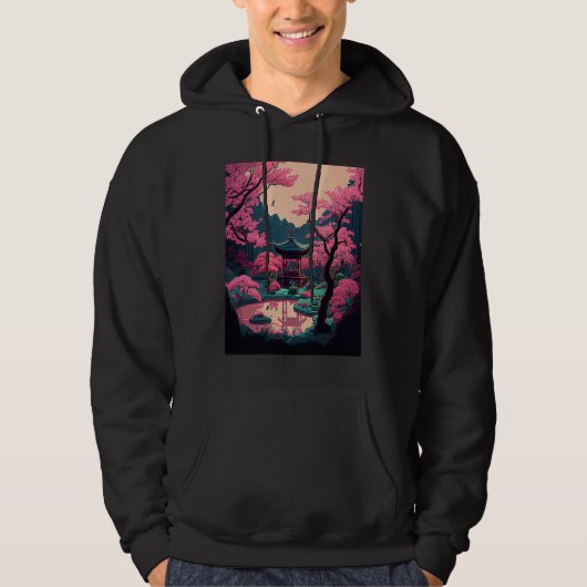 Japanse tuin Cherry Blossom brug heiligdom roze Hoodie (Voorkant)