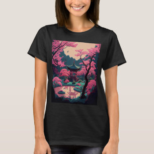 Japanse tuin Cherry Blossom brug heiligdom roze T-shirt