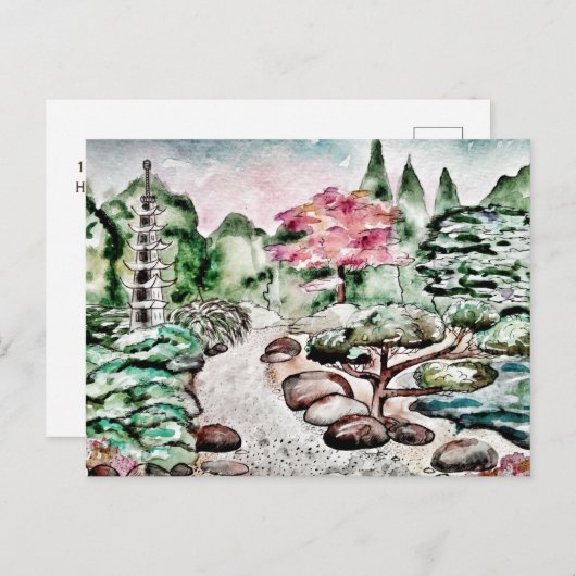 Japanse tuin feestdagenkaart (Voorkant / Achterkant)