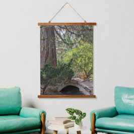 Japanse tuin houten boog voetbrug hangend wandkleed