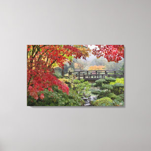 Japanse tuin in Herfst Stretched Canvas Afdrukken