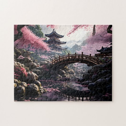 Japanse tuin kersenbloesem legpuzzel (Horizontaal)