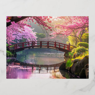 Japanse tuin, kersenbloesem seizoen. folie feestdagen briefkaart