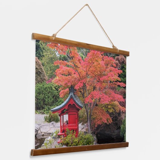 Japanse Tuin Kleurrijke Herfstbladeren Hangend Wandkleed (Gebogen)