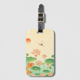 Japanse Tuin Koi Vijver en Waterlelies Kunst Bagagelabel
