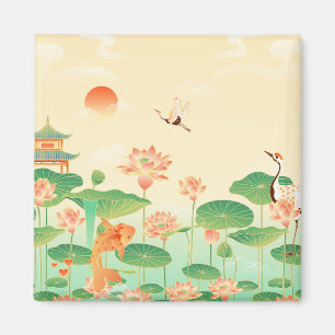 Japanse Tuin Koi Vijver en Waterlelies Kunst Magneet