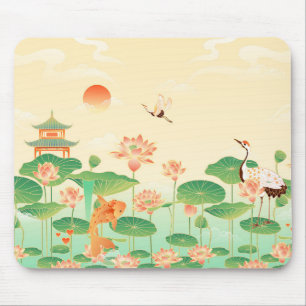 Japanse Tuin Koi Vijver en Waterlelies Kunst Muismat
