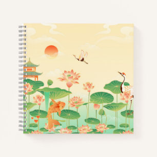 Japanse Tuin Koi Vijver en Waterlelies Kunst Notitieboek