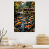 Japanse Tuin & Koi Vijver - Fotografisch Beeld Poster (Keuken)
