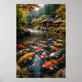 Japanse Tuin & Koi Vijver - Fotografisch Beeld Poster