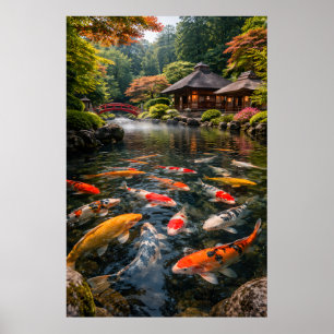 Japanse Tuin & Koi Vijver - Fotografisch Beeld Poster