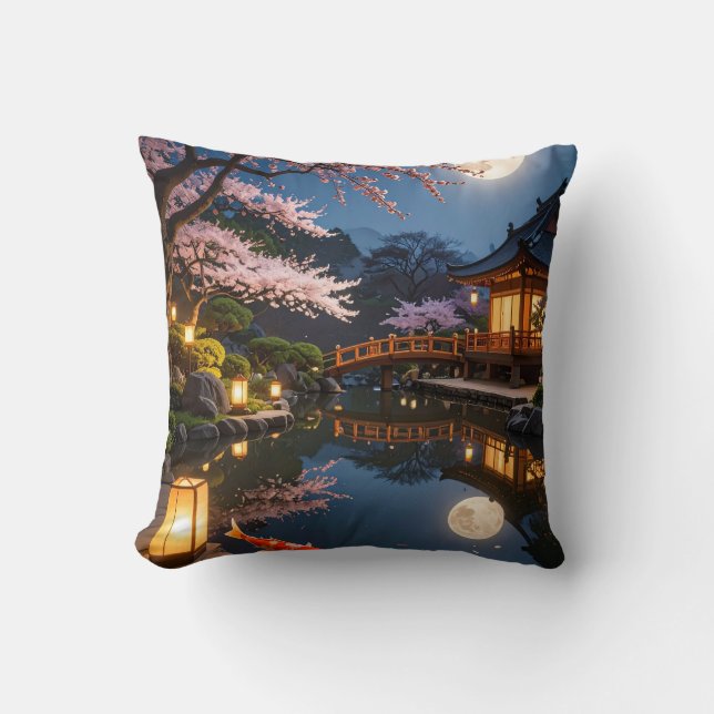 Japanse tuin kussen met maanlicht (Voorkant)