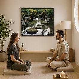 Japanse tuin met stenen, water en Planten Poster