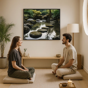 Japanse tuin met stenen, water en Planten Poster