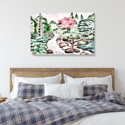 Japanse tuin muur kunst canvas afdruk (Insitu (Slaapkamer))
