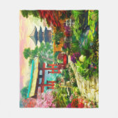 Japanse tuin Pagoda Sakura en waterval Fleece Deken (Voorkant)