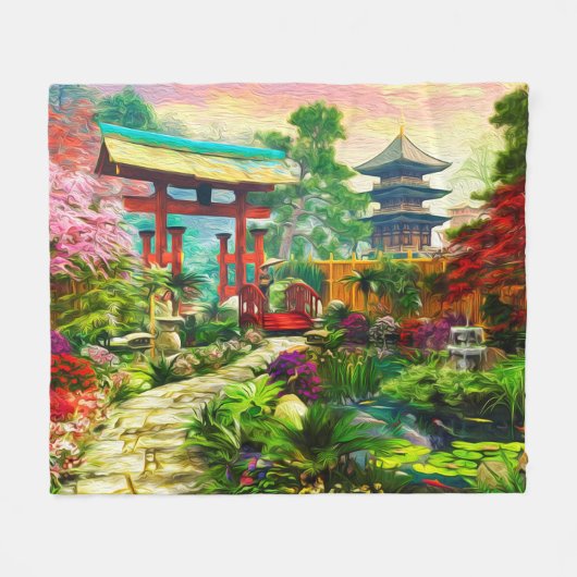 Japanse tuin Pagoda Sakura en waterval Fleece Deken (Voorkant (Horizontaal))