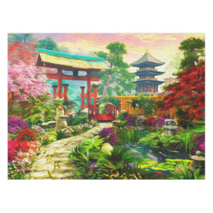 Japanse tuin Pagoda Sakura en waterval Tafelkleed