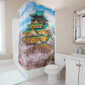 Japanse tuin pagode en Sakura in Osaka, Japan Douchegordijn (In situ)