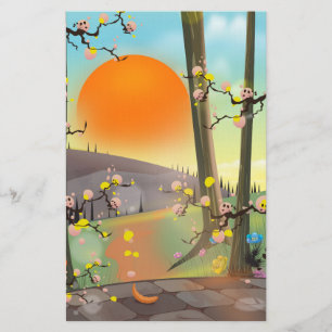 Japanse tuin tijdens een zonsondergang briefpapier