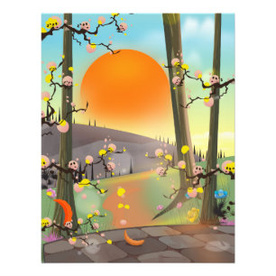 Japanse tuin tijdens zonsondergang foto afdruk