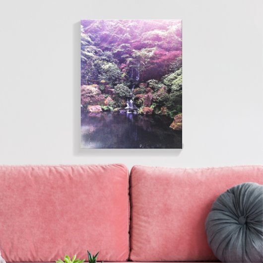 Japanse tuin waterval canvas afdruk (Insitu (Woonkamer))