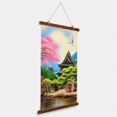Japanse tuinarchitectuur hangend wandkleed (Gebogen)
