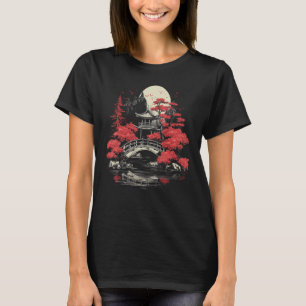 Japanse Tuinbrug Sunset Grafische Japanse kunst T-shirt