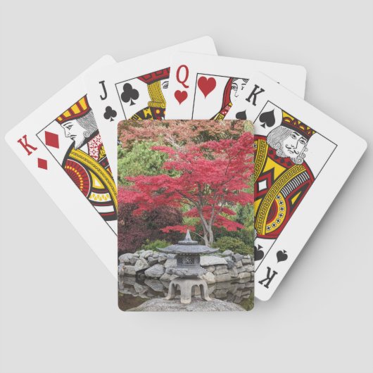 Japanse tuinlantaarn en rode mapelbladeren pokerkaarten (Achterkant)