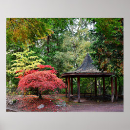 Japanse Tuinpaviljoen en Herfstbladeren Poster
