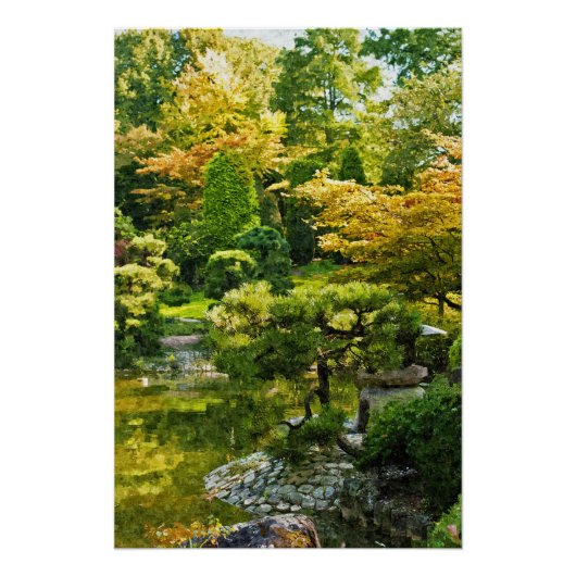 Japanse Tuinschildering Effect Landschap Perfect Poster (Voorkant)