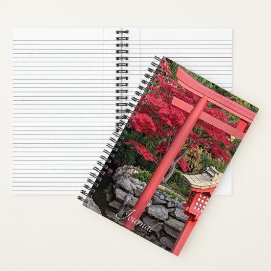 Japanse tuinstructuren en rode esdoornbladeren notitieboek (Binnen)