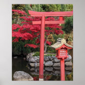 Japanse Tuinstructuren en Rode Esdoornbladeren Poster (Voorkant)