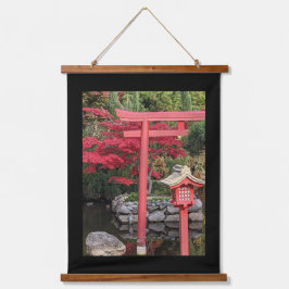 Japanse Tuinstructuren met Zwarte Rand Hangend Wandkleed