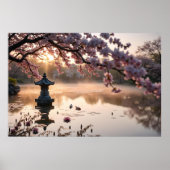 Japanse Tuinvijver Met Kersenbloesem Boom Poster (Voorkant)