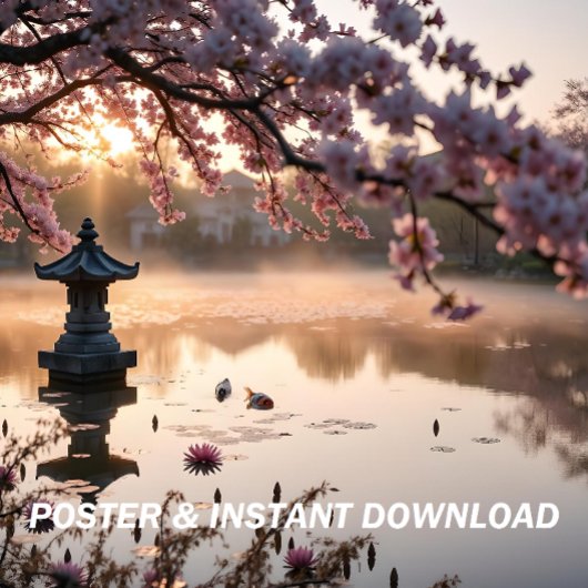 Japanse Tuinvijver Met Kersenbloesem Boom Poster