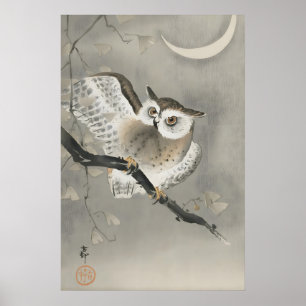 Japanse Uil Kunstprint  Vintage Zen Vogel Poster