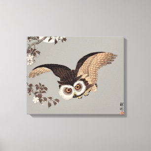 Japanse Uil Nacht Maan Houtsnede Vliegende Nacht Canvas Afdruk